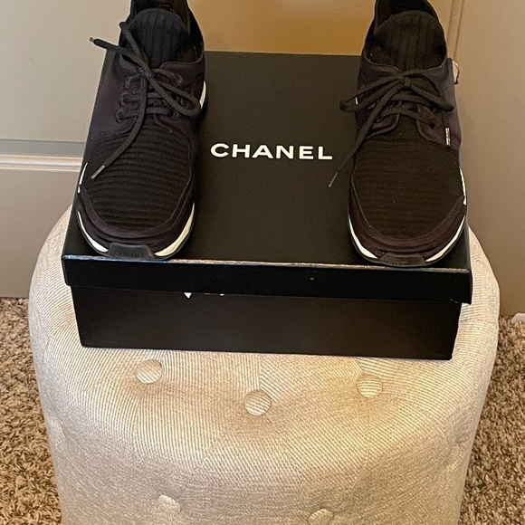 Chanel Black Stretch Fabric and Satin Sneakers - Picture 3 of 10